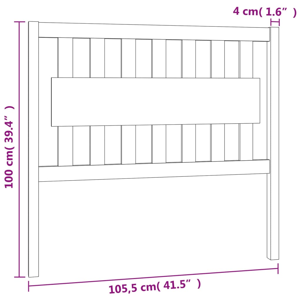 Hoofdbord 105,5X4X100 Cm Massief Grenenhout Grijs