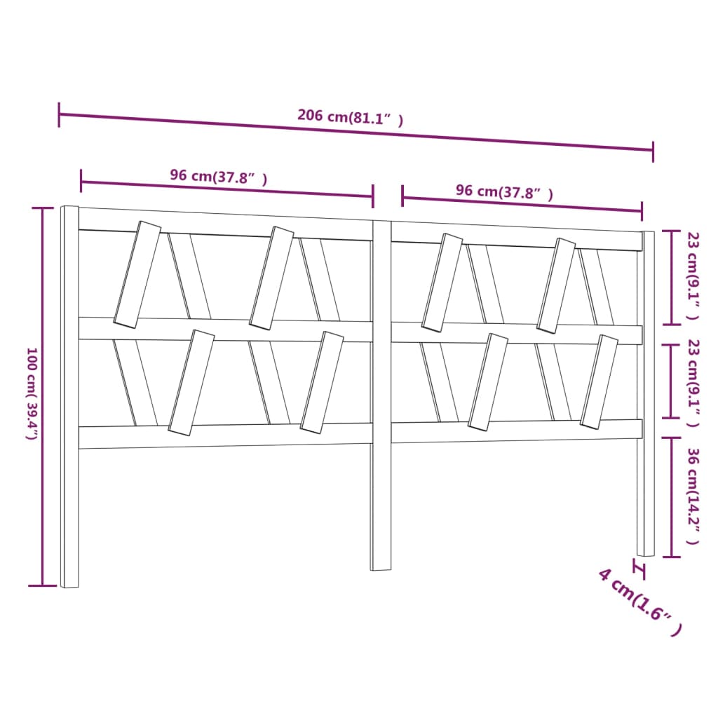 Hoofdbord 206X4X00 Cm Massief Grenenhout 206 x 100 cm Grijs