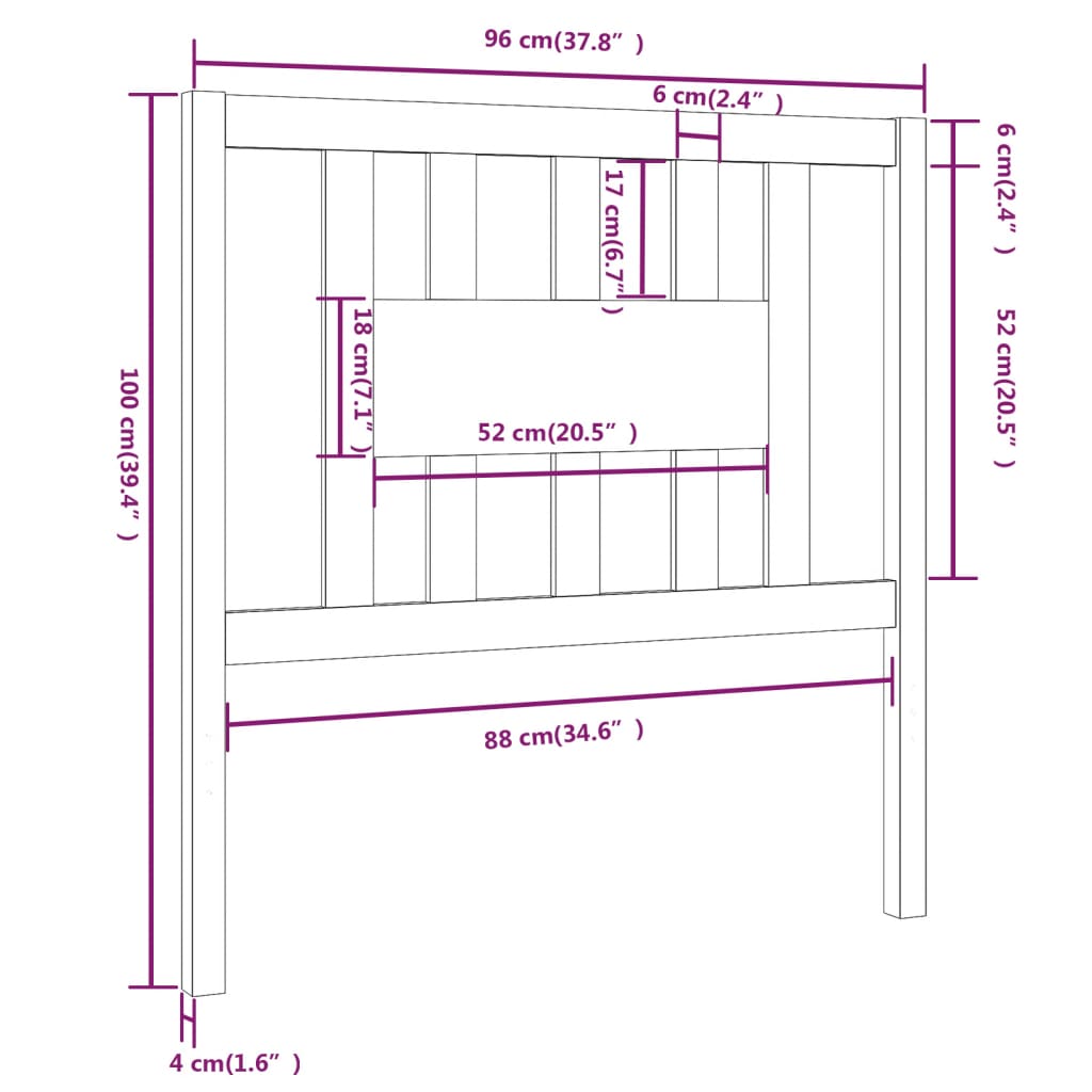 Hoofdbord 96X4X00 Cm Massief Grenenhout 96 x 100 cm Zwart
