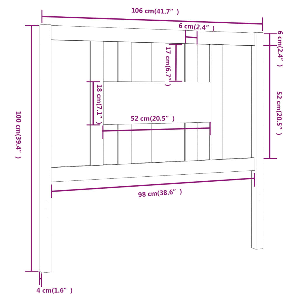 Hoofdbord 06X4X00 Cm Massief Grenenhout 106 x 100 cm Grijs