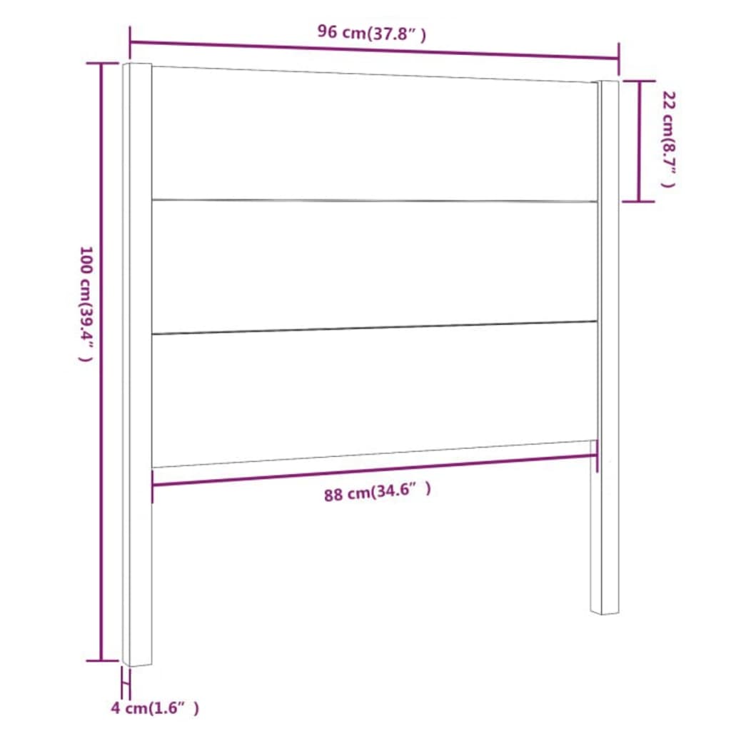 Hoofdbord 96X4X00 Cm Massief Grenenhout 96 x 100 cm Grijs