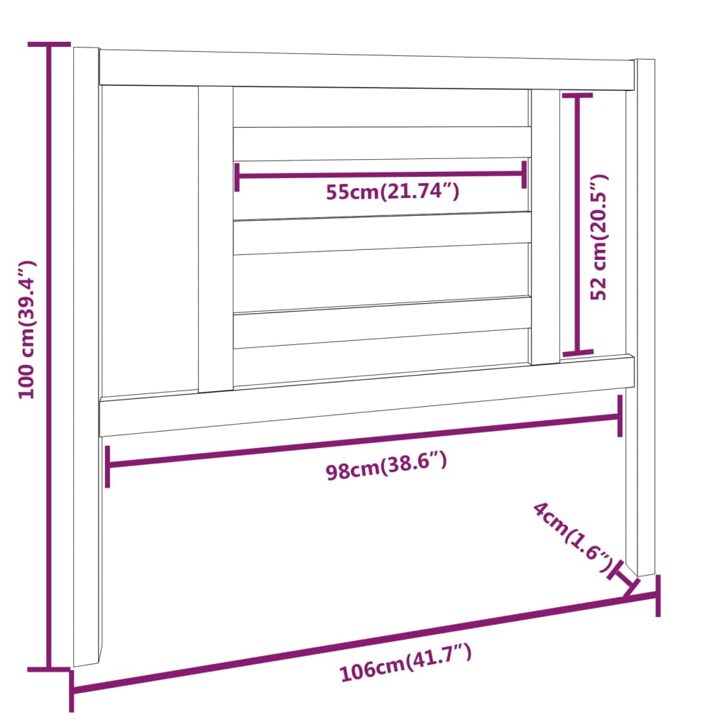 Hoofdbord 106X4X100 Cm Massief Grenenhout Grijs