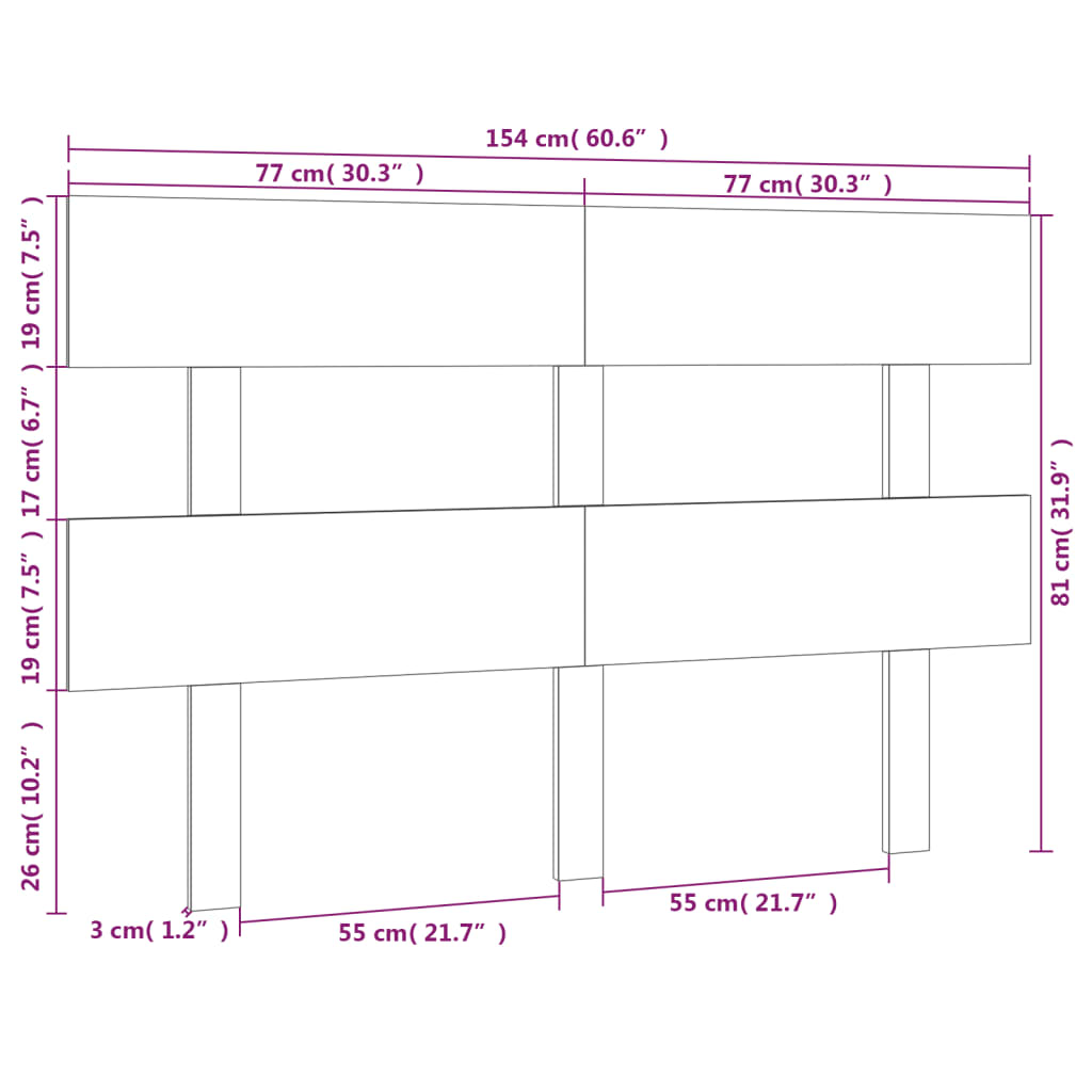Hoofdbord 154X3X81 Cm Massief Grenenhout Grijs