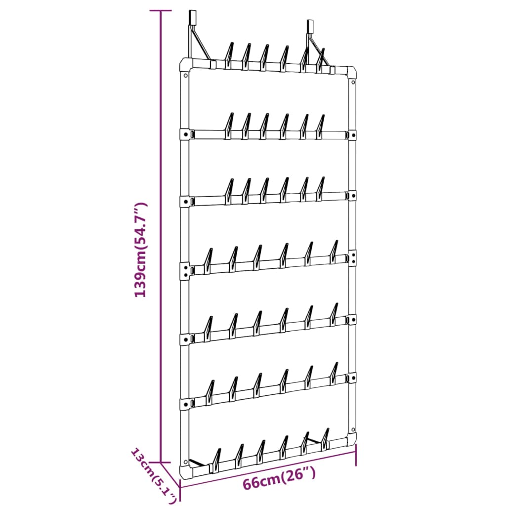 Schoenenrek Hangend 66X13X139 Cm Zilverkleurig