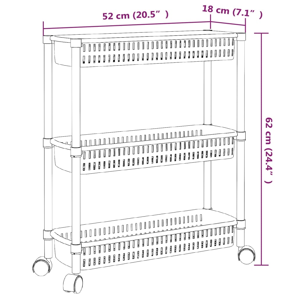 Opbergtrolley 3 Laags Aluminium Zilverkleurig En Wit