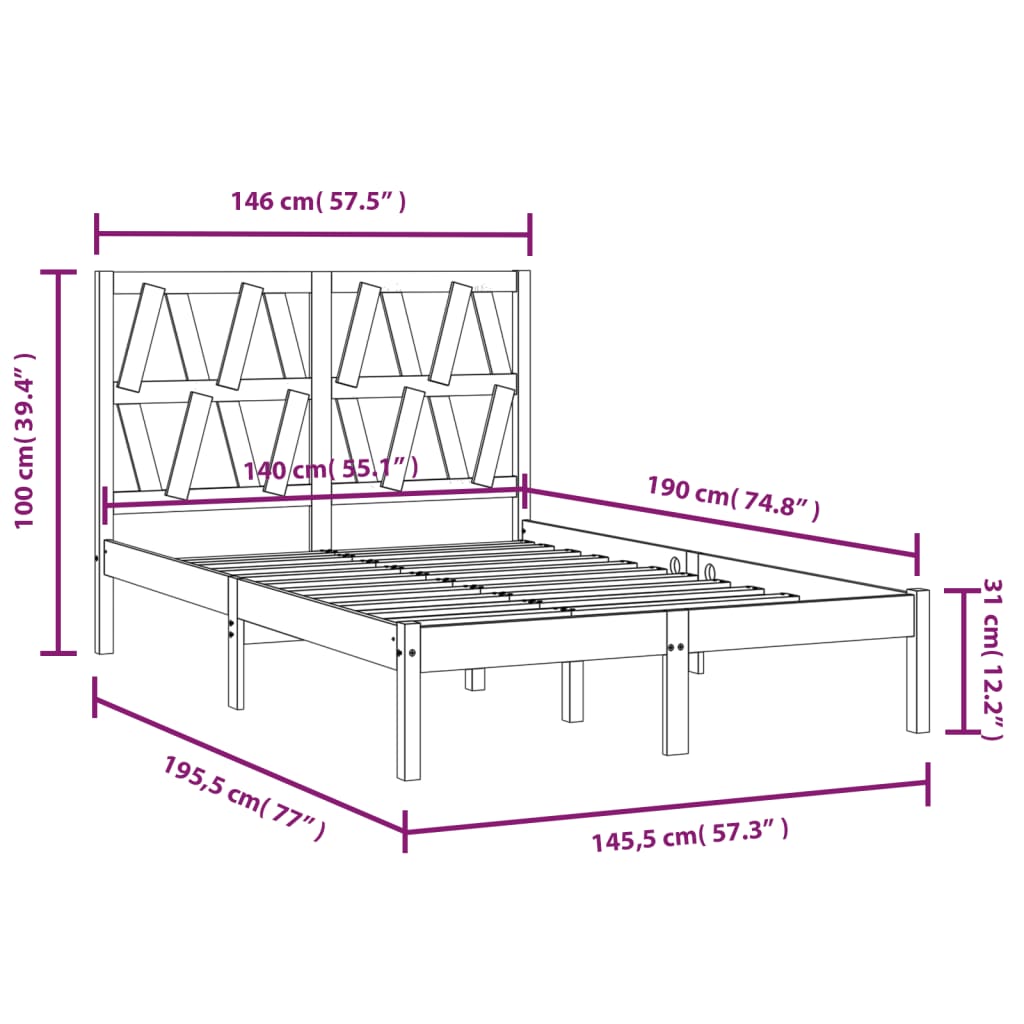 Bedframe massief grenenhout 140x190 cm 140 x 190 cm Naturel
