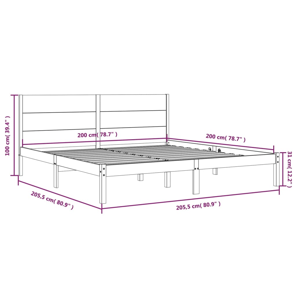 Bedframe Massief Grenenhout 200 x 200 cm Wit