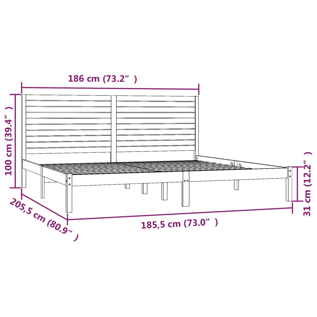 Bedframe massief hout wit 180x200 cm