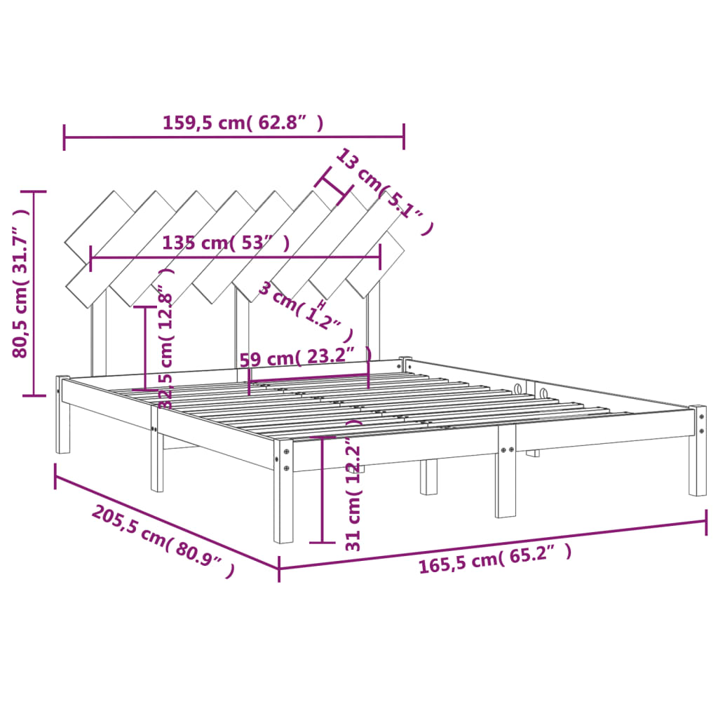 Bedframe Massief Hout 160 x 200 cm Naturel