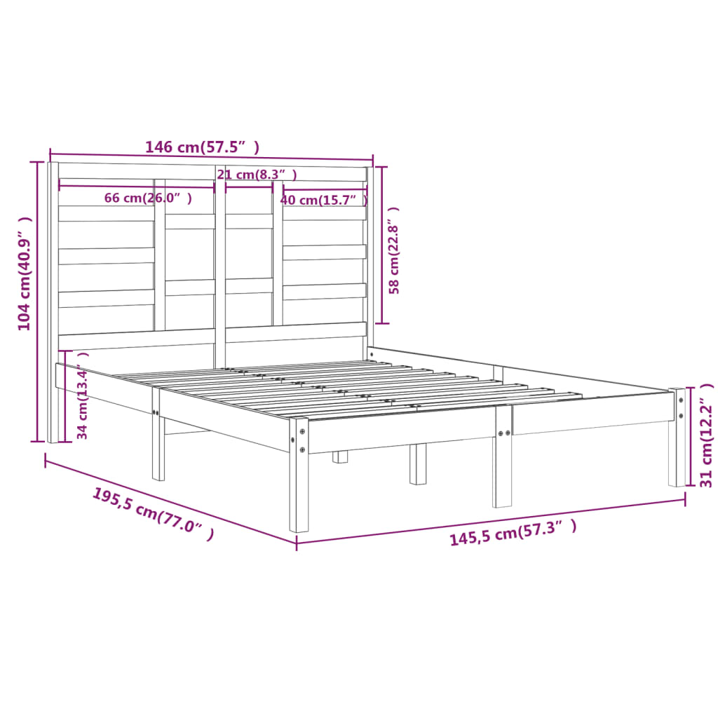 Bedframe Massief Hout 140 x 190 cm Zwart