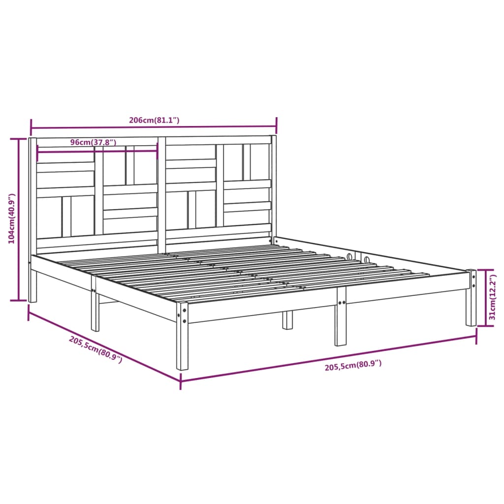 Bedframe zonder matras massief hout 200x200 cm
