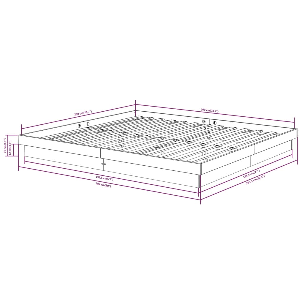 Bedframe Massief Hout Wit 200X200 Cm