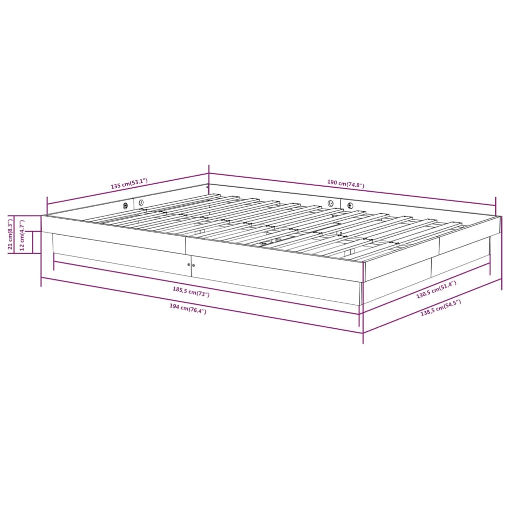 Bedframe Massief Hout Grijs 135X190 Cm 4Ft6 Double