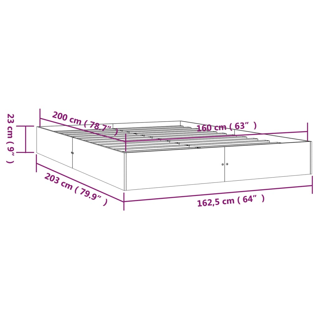 Bedframe Massief Hout 160 x 200 cm Naturel