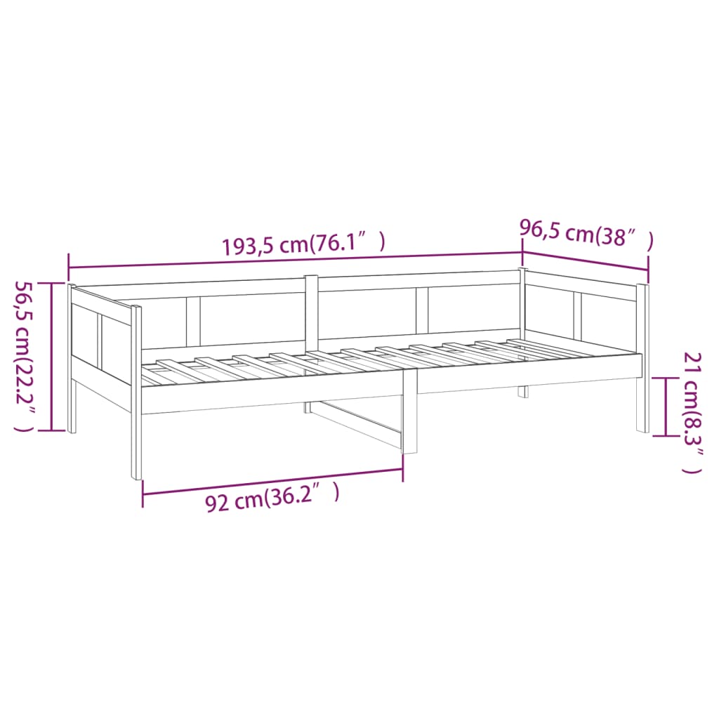 Slaapbank Massief Grenenhout Zwart 90X190 Cm
