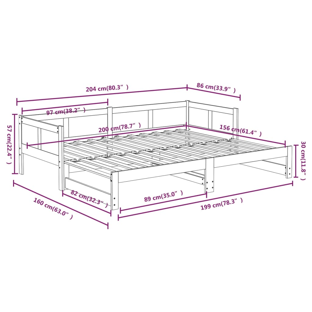 Slaapbank Uitschuifbaar Massief Grenenhout Zwart 2X(80X200) Cm