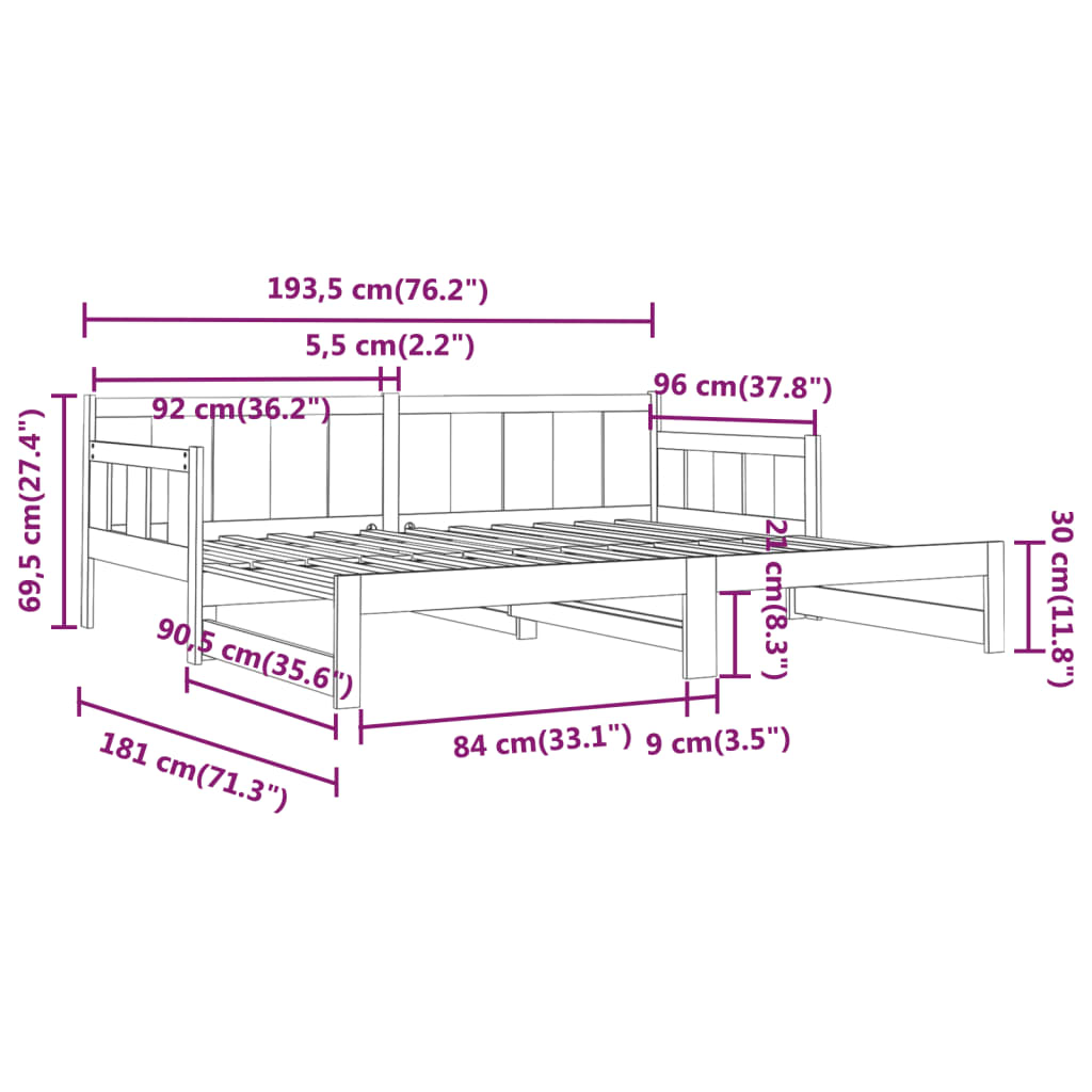 Slaapbank Uitschuifbaar Massief Grenenhout Zwart 2X(90X190) Cm