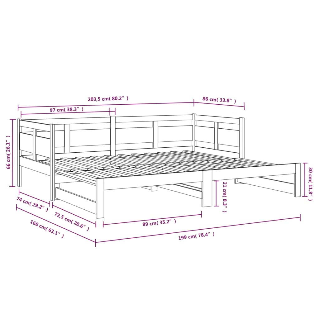 Slaapbank Uitschuifbaar Massief Grenenhout 2X(80X200) Cm 80 x 200 cm Naturel