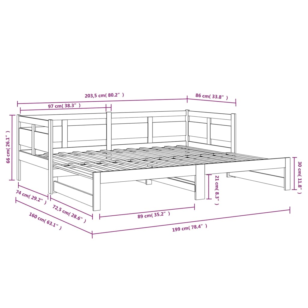 Slaapbank Uitschuifbaar Massief Grenenhout 2X(80X200) Cm 80 x 200 cm Wit