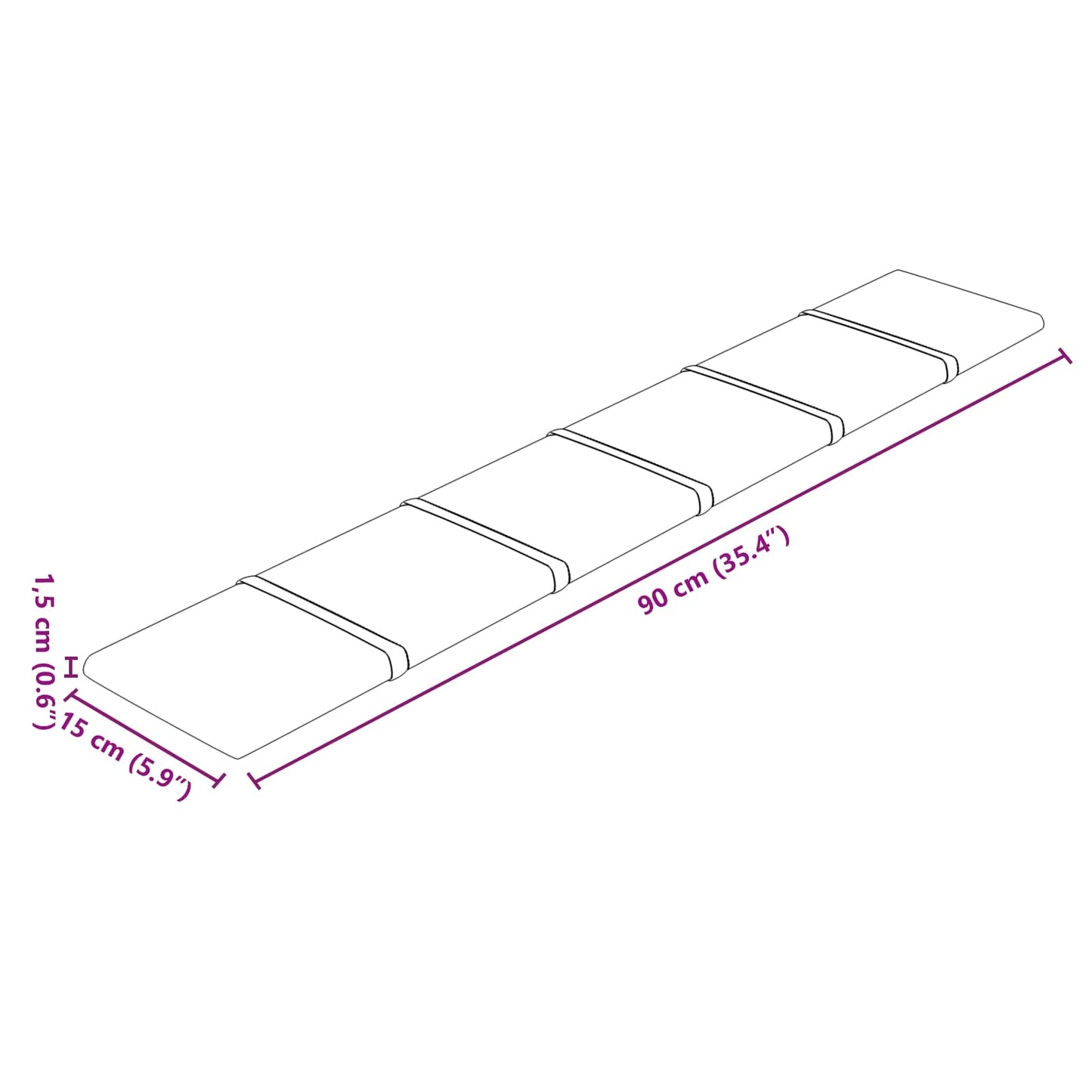 Wandhoofdbord 12 pcs Roze 90 x 15 cm Fluweel
