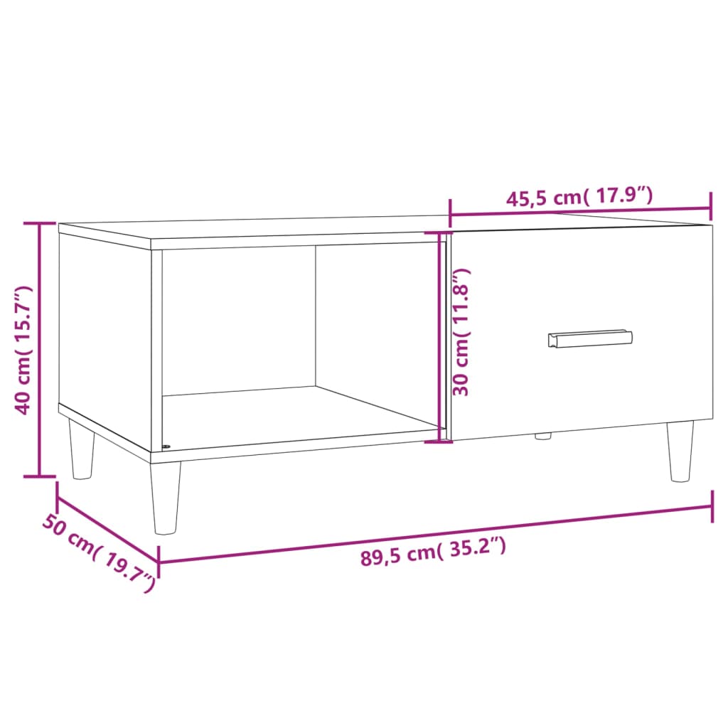 Salontafel 89,5X50X40 Cm Bewerkt Hout Grijs Sonoma Eikenkleurig