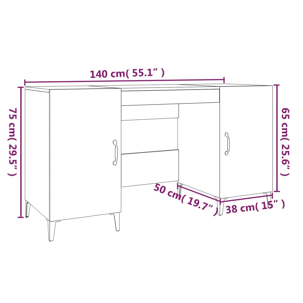 Bureau 140x50x75 cm bewerkt hout grijs sonoma eikenkleurig