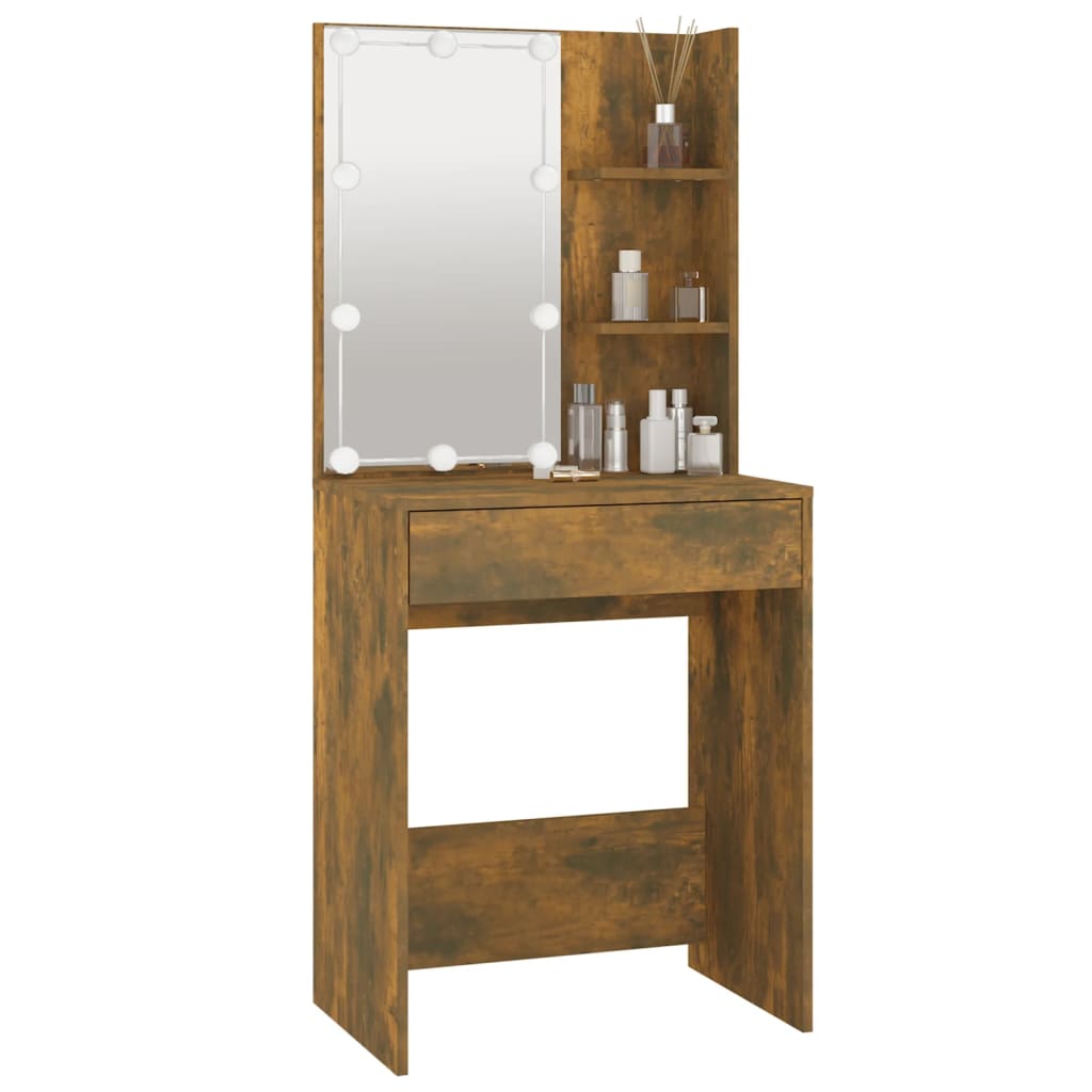 Kaptafel Met Led-Verlichting 60X40X40 Cm Kleur Gerookt eiken
