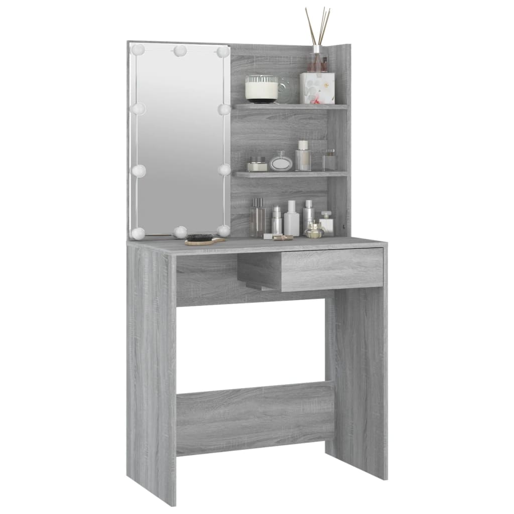 Kaptafel Met Led-Verlichting 74,5X40X4 Cm Eiken Grijs sonoma