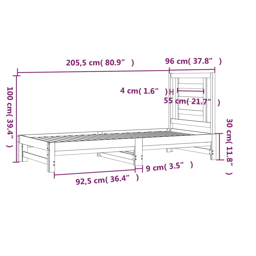 Slaapbank Uitschuifbaar 2X(90X200) Cm Massief Grenenhout
