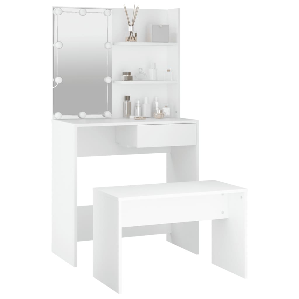 Kaptafelset met LED's bewerkt hout wit 74.5 x 40 x 141 cm Wit