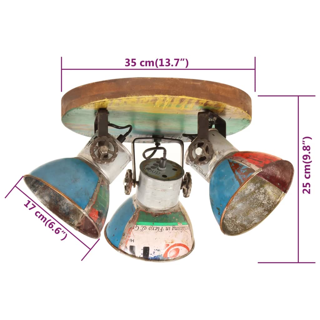 Plafondlamp Industrieel 25 W E27 42X25 Cm Meerkleurig Ronde plafondlamp 3 kappen Multikleur