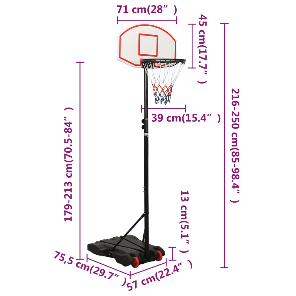 Basketbalstandaard 216-250 Cm Polyetheen Wit