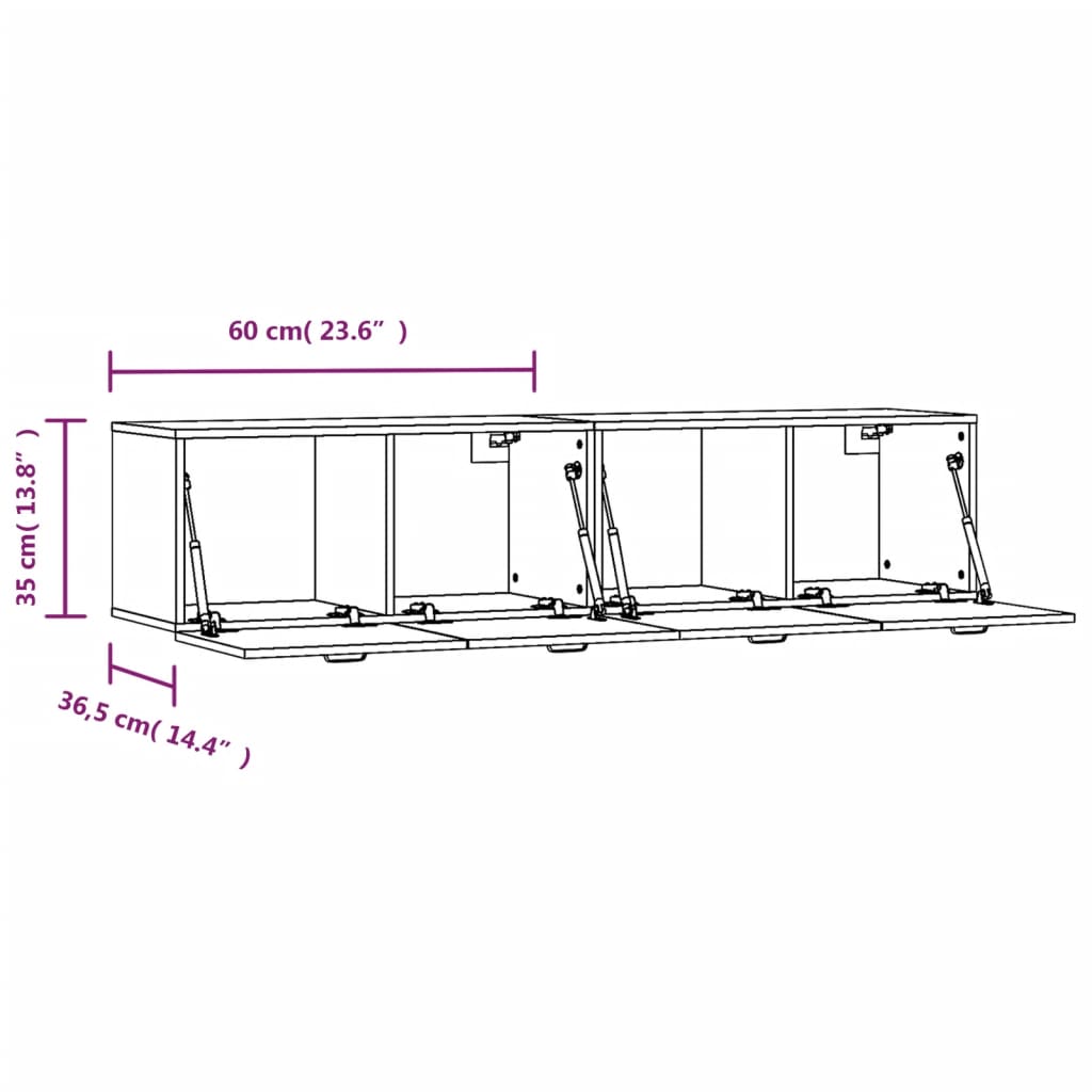 Wandkasten 2 st 60x36,5x35 cm bewerkt hout betongrijs