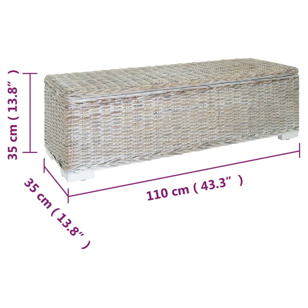 Opbergbox 110 cm natuurlijk kubu rattan & massief mahoniehout wit