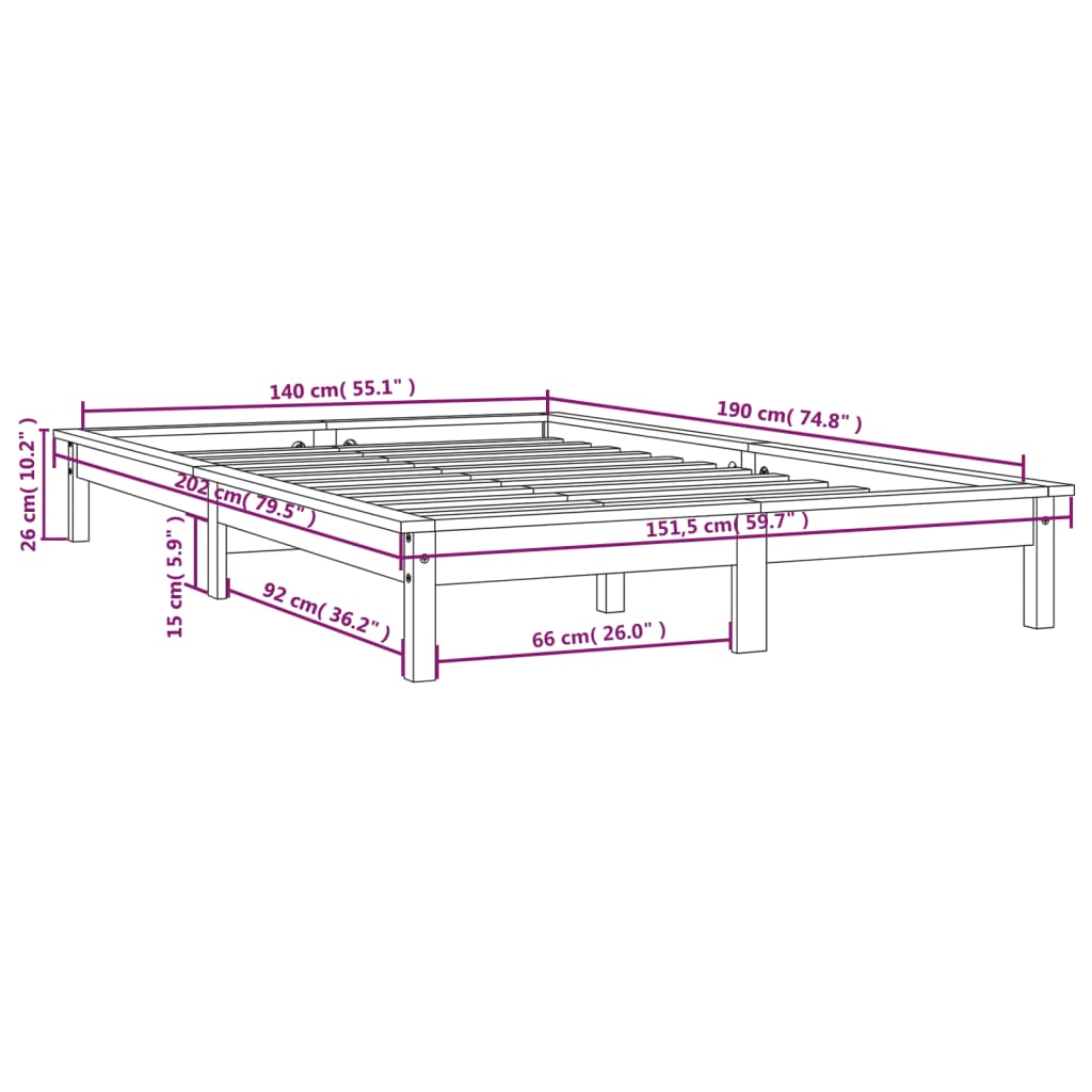 Bedframe Massief Grenenhout 140 x 190 cm Honingbruin