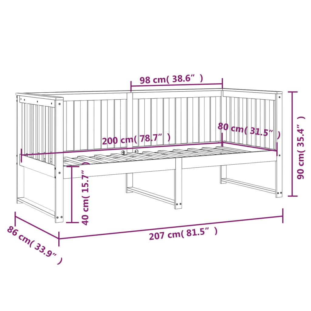 Slaapbank 80X200 Cm Massief Grenenhout Wit 80 x 200 cm