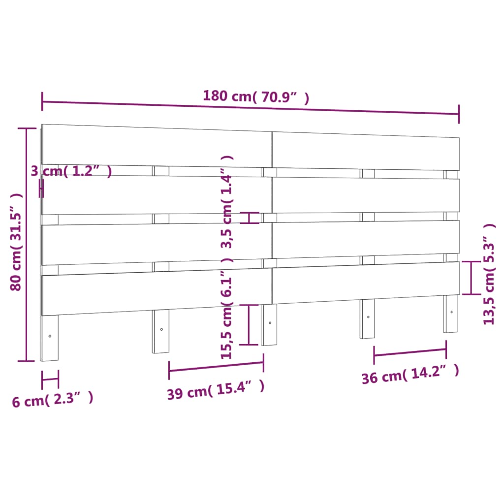 Hoofdbord 80X3X80 Cm Massief Grenenhout 180 x 80 cm Naturel