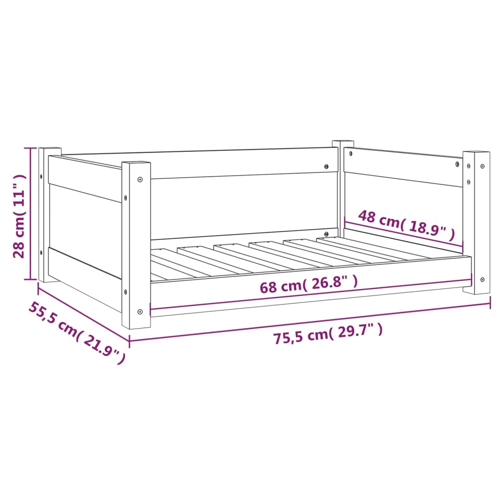 Hondenmand 75,5X55,5X28 Cm Massief Grenenhout 75.5 x 55.5 x 28 cm Naturel