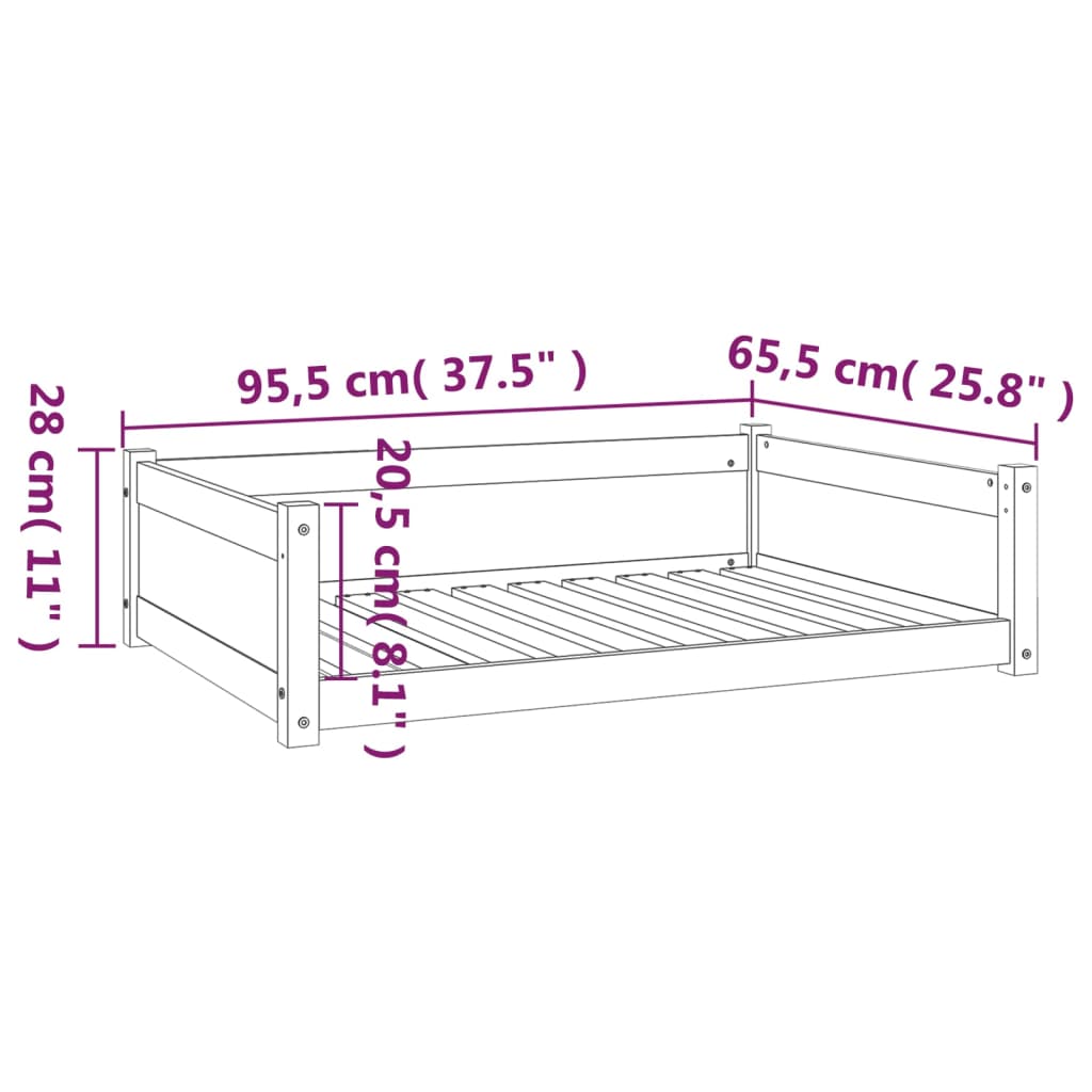 Hondenmand 95,5x65,5x28 cm massief grenenhout 95.5 x 65.5 x 28 cm Naturel