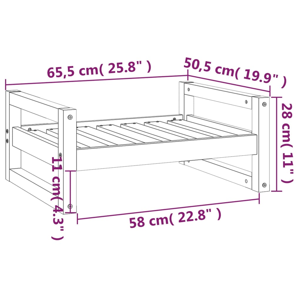 Hondenmand 65,5x50,5x28 cm massief grenenhout zwart 65.5 x 50.5 x 28 cm Zwart
