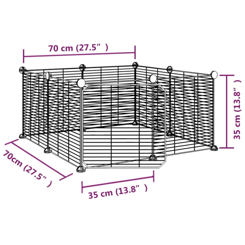 Huisdierenkooi Met Deur 8 Panelen 35X35 Cm Staal Zwart 1.5 cm 8 panelen met deur