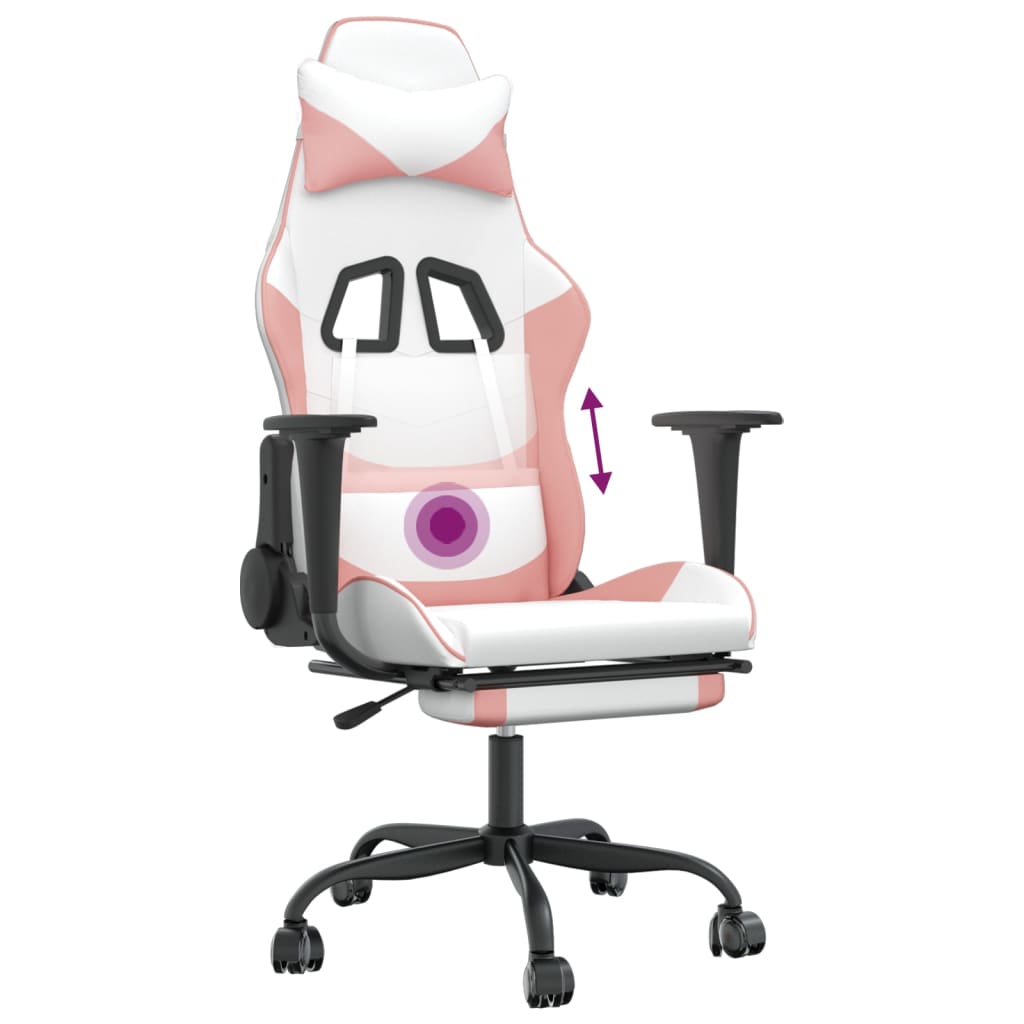 Massage Gamestoel Kunstleer Zwart En Wit en roze Met voetensteun
