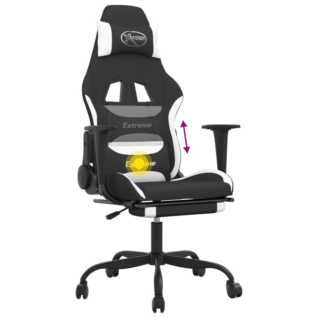 Massage gamestoel met voetensteun stof zwart en wit Wit Met voetensteun