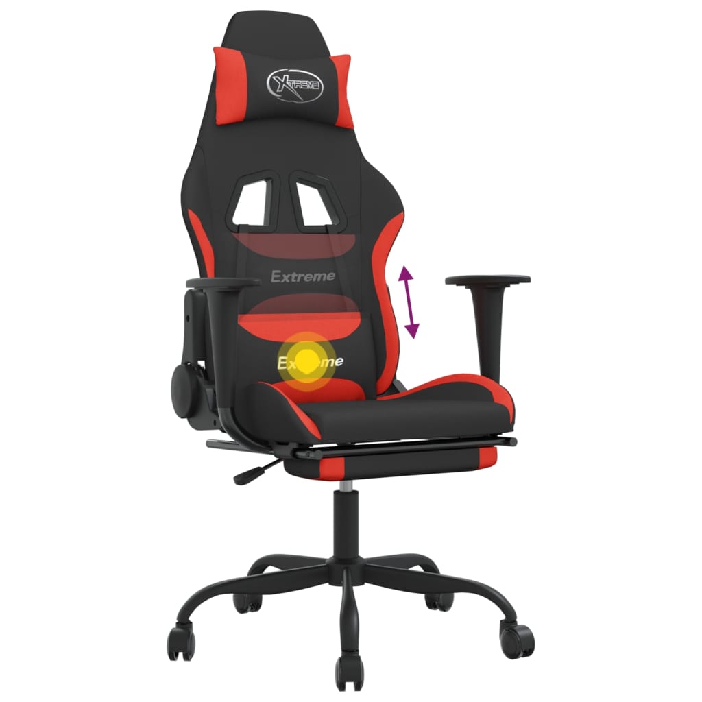 Massage gamestoel met voetensteun stof zwart en rood Rood Met voetensteun