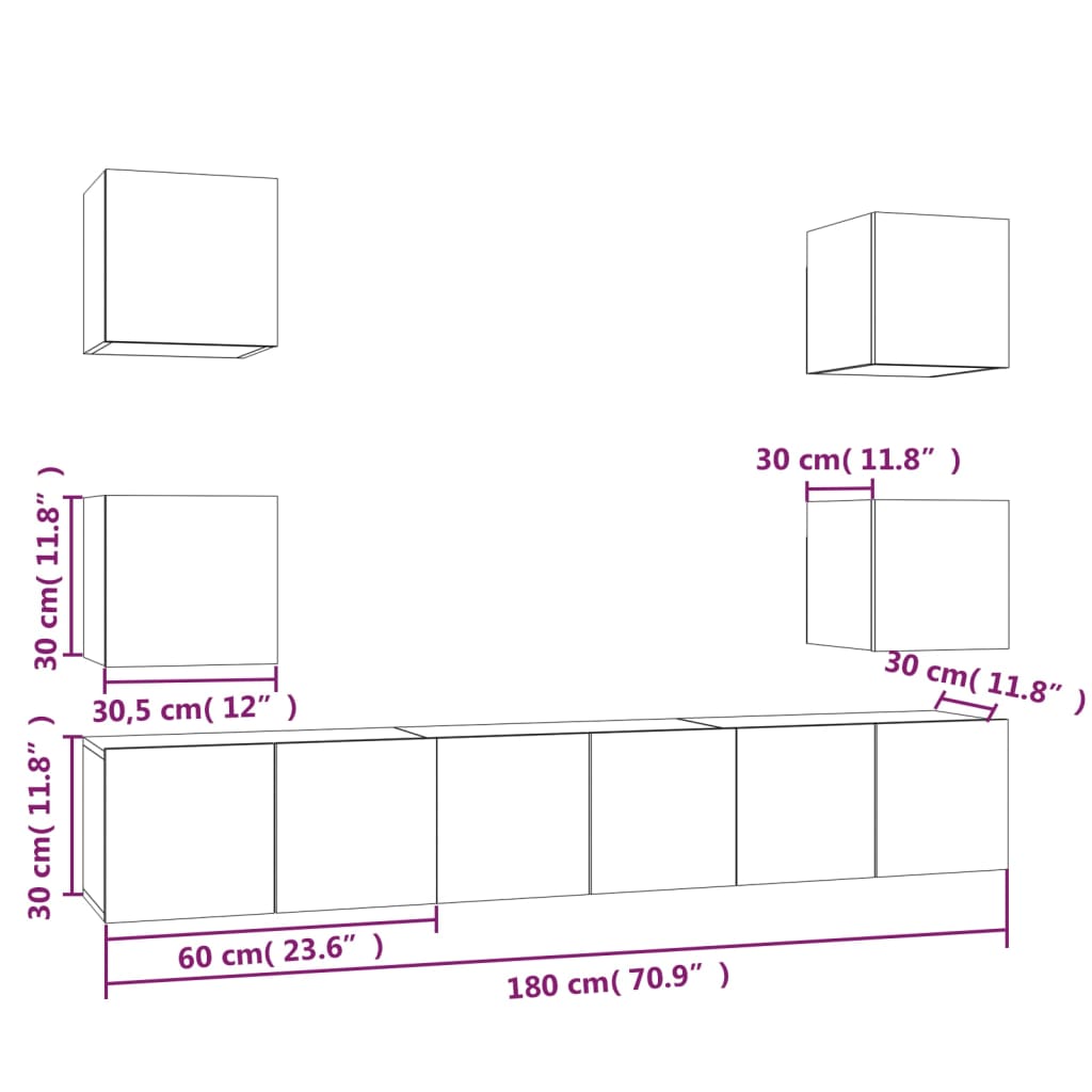 7-Delige Tv-Meubelset Bewerkt Hout Gerookt Eikenkleurig 7