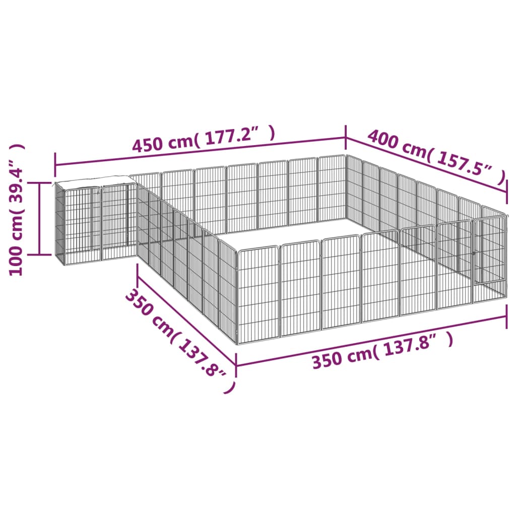 Hondenkennel 34 panelen 50x100 cm gepoedercoat staal zwart 450 x 400 x 100 cm