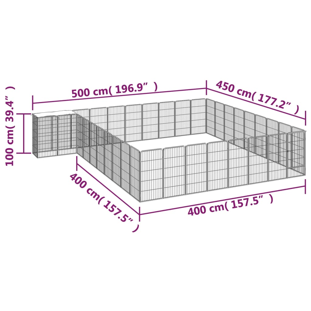 Hondenkennel 38 panelen 50x100 cm gepoedercoat staal zwart 500 x 450 x 100 cm