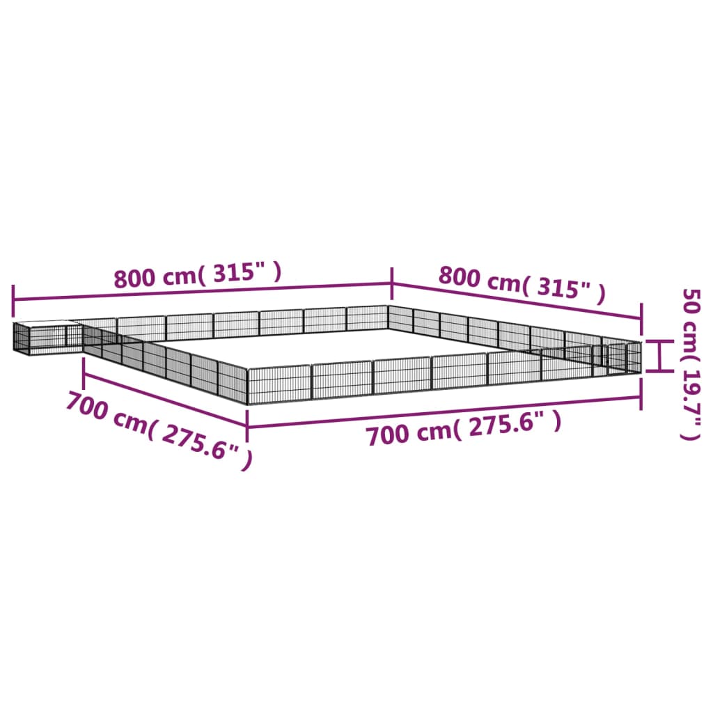 Hondenkennel 32 panelen 100x50 cm gepoedercoat staal zwart 800 x 800 x 50 cm