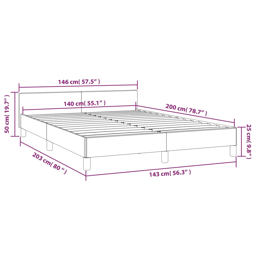 Bedframe Met Hoofdbord Kunstleer Grijs 140X200 Cm