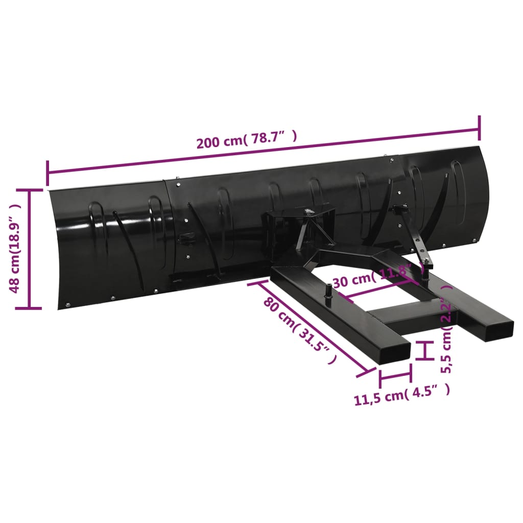 Sneeuwploeg voor heftruck 200x48 cm zwart